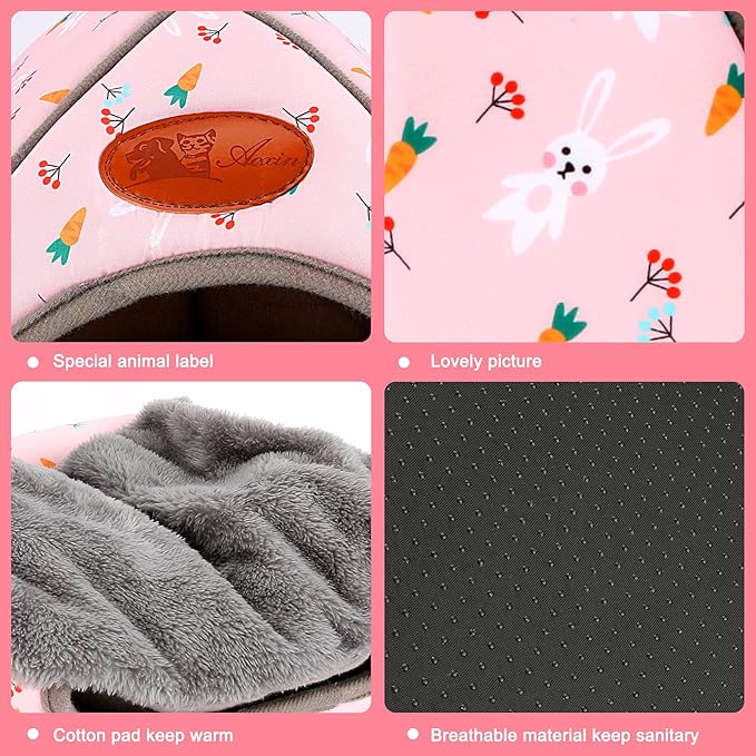 BWOGUE Guinea Pig Bed Large Hide-Out Cozy House Bed for Rabbits Ferret Chinchilla Bearded Dragon Winter Warm Cage Nest Hamster Accessories Cute Bunny and Carrot Pattern-PawvioPets