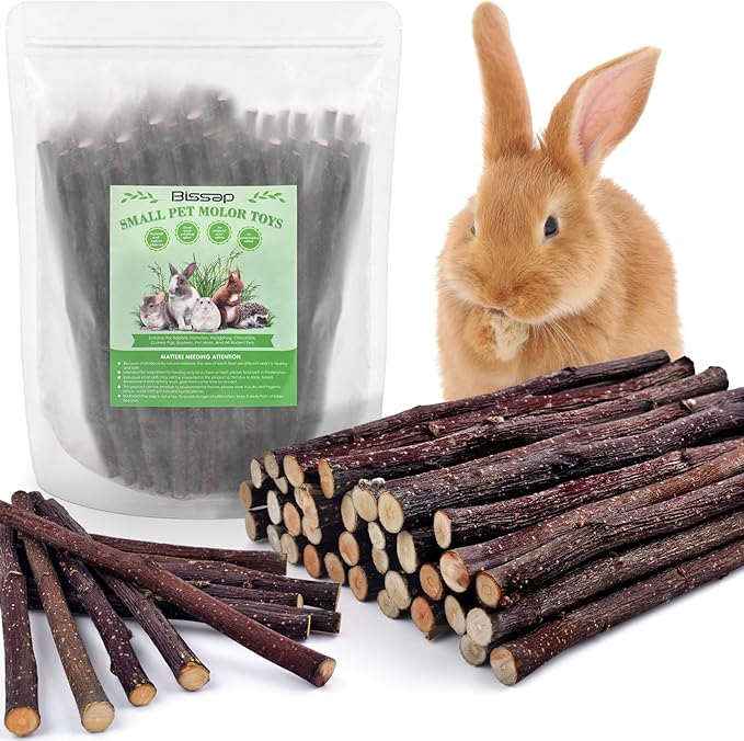 Bissap 230g/8.1oz Apple Sticks for Rabbits, Natural Bunny Chew Toys and Treats for Chinchilla Guinea Pig Hamster Gerbil Small Animals Pet Apple Wood Stick Toys Teeth Grinding-PawvioPets