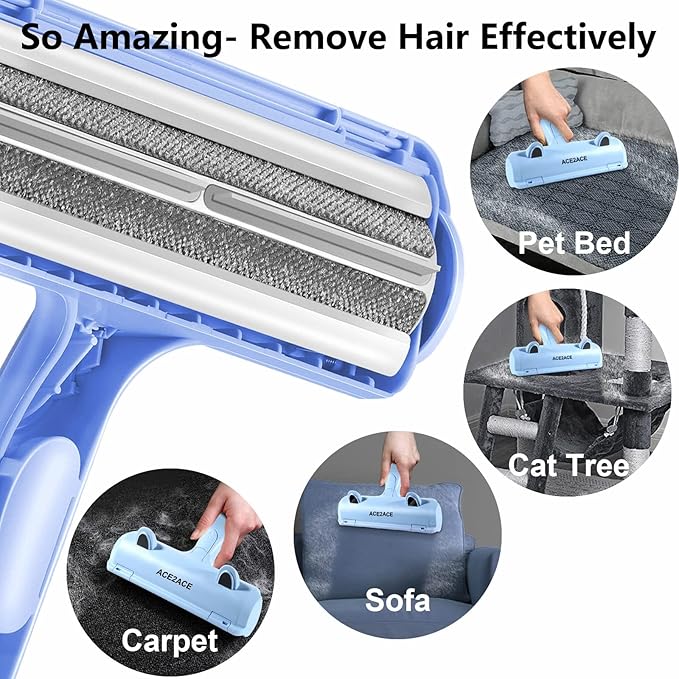 ACE2ACE Pet Hair Removal Tool, Lint Roller Brush for Cats and Dogs, Reusable Self Clean Pet Fur Remover, Pet Hair Remover for Laundry, Carpet, Furniture, Couch, Sofa and Bedding (Blue)-PawvioPets