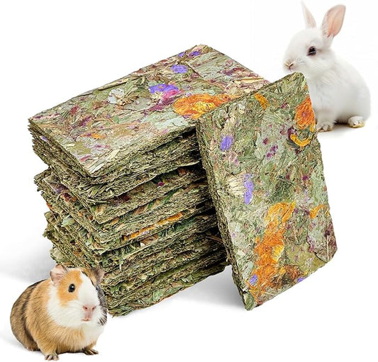 Fhiny 12 PCS Rabbit Timothy Hay Chips Toys, Natural Bunny Molar Treats with Herbal Flowers Rabbit Chew Toys for Teeth Small Animal Snacks for Rats Chinchillas Guinea Pigs Hamsters-PawvioPets