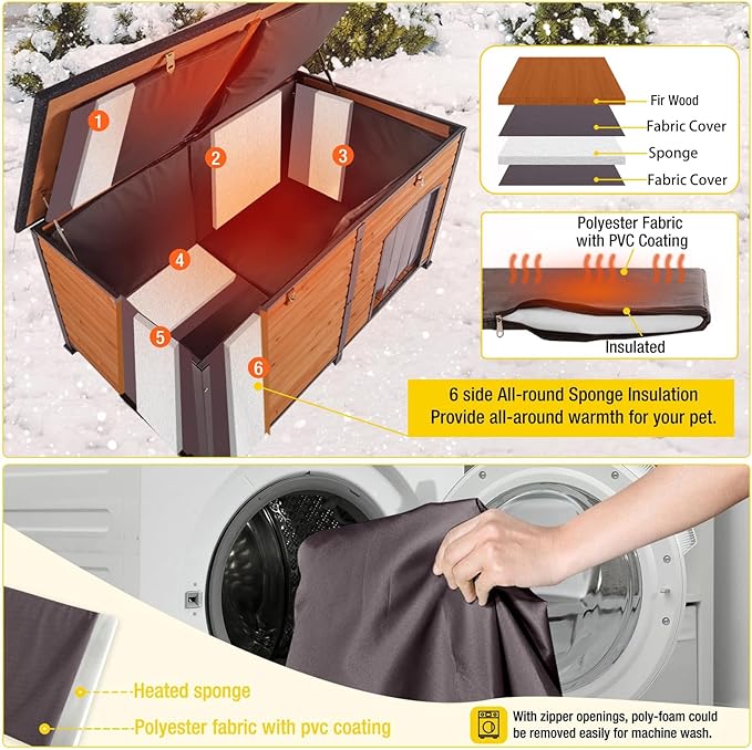 Aivituvin Dog House Outdoor 59" Extra Large Insulated Dog Kennel with Movable Insulation Liner,All-Around Iron Frame-PawvioPets