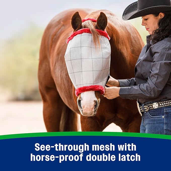 Farnam SuperMask II Fly Mask Without Ears for Larger Horses, Full Face Coverage and Eye Protection from Insect Pests, Structured Classic Styling Mesh with Plush Trim, XL Size-PawvioPets