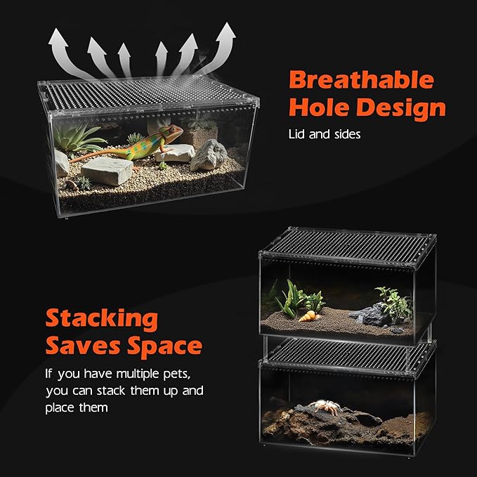 AZV Reptile Terrarium Tank,Versatile Enclosure for Leopard Crested Gecko,Lizard Cage,Spider Starter Kit,Hermit Crab Habitat,Tarantula Cribs,Perfect Aquarium for Snake,Frogs,Snails,Insects,Small Pets-PawvioPets