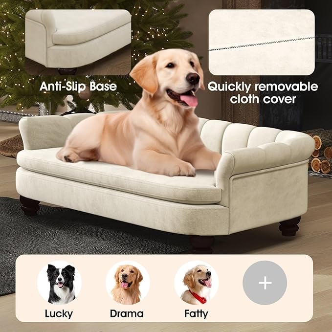Dog Couch Sofa Bed, Comfortable Pet Sofa for Large and Medium Dogs, Soft Velvet Cushion, Durable Dog Furniture for Living Room-PawvioPets
