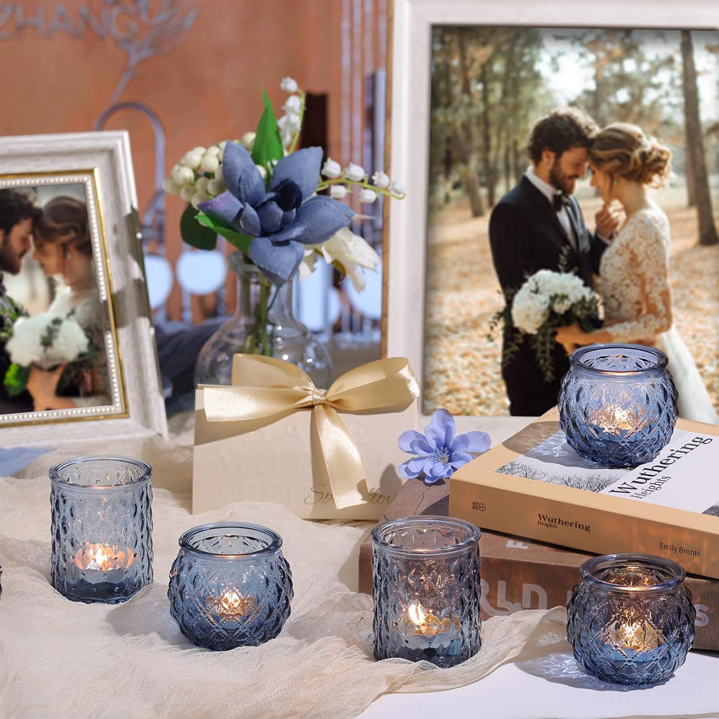 36pcs Assorted Blue Votive Candle Holders, Blue Candle Holders for Wedding Table Decor, Tea Lights Candle Holder for Table Centerpiece, Bridal Shower, Baby Shower Decorations