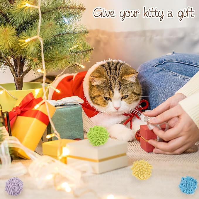 9Pcs Cat Pom Pom Balls, Cats Ball Toys with Bells, 2 inches Soft Cat Balls Toy for Indoor, Assorted Color Yarn Puffs Ball for Cats, Kitten Chasing Toys for Kitty, Pet Interactive Play(Multi-Color)-PawvioPets