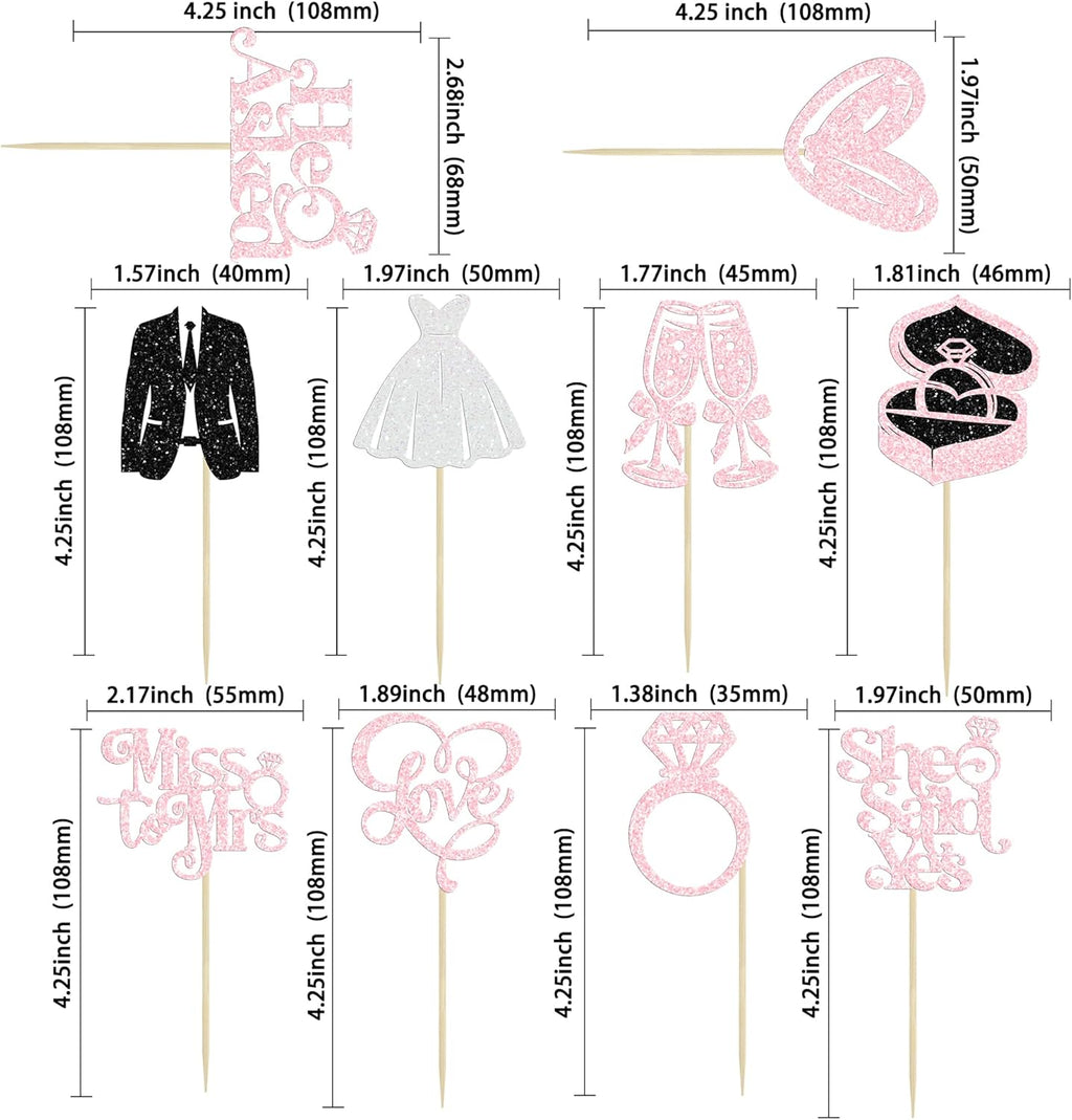 Gyufise 30Pcs She Said Yes Cupcake Toppers Glitter Diamond Ring I Do Love Cupcake Picks Miss to Mrs He Asked Bridal Shower Wedding Engagement Bachelorette Cake Decoration Light Pink