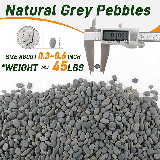 5 lbs Mexican Beach Pebbles, 0.3-0.6 Inch Small Pebbles for Pots Indoor Plants, Succulent, Vase, Fish Tank, Decorative River Rocks for Garden Landscaping, Home Decor, Outdoor Paving, Grey-PawvioPets