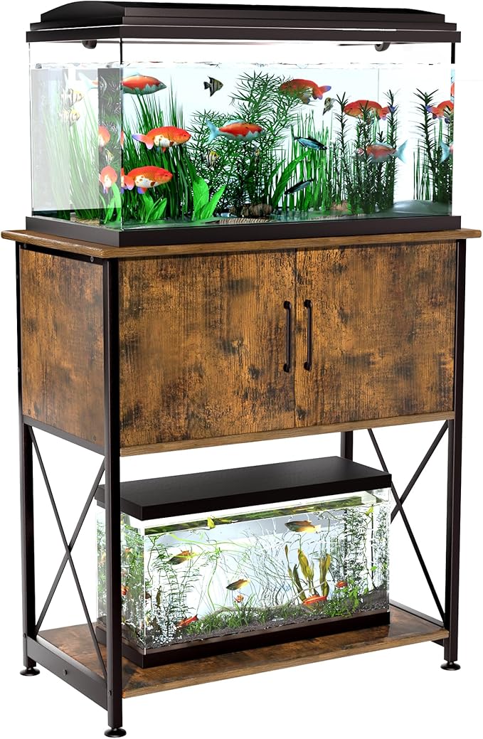 20-29 Gallon Aquarium Stand Metal Frame Fish Tank Stand with Cabinet Storage, for 20 Gallon Long Aquarium,30.7" L*16.5" W Tabletop,330LBS Capacity Rustic Brown and Black PG01YGN-PawvioPets