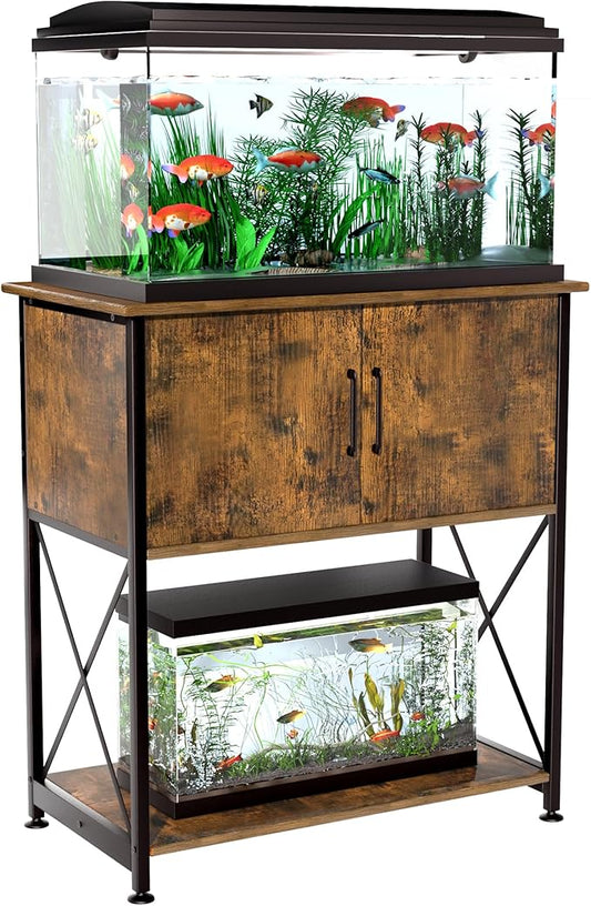20-29 Gallon Aquarium Stand Metal Frame Fish Tank Stand with Cabinet Storage, for 20 Gallon Long Aquarium,30.7" L*16.5" W Tabletop,330LBS Capacity Rustic Brown and Black PG01YGN-PawvioPets