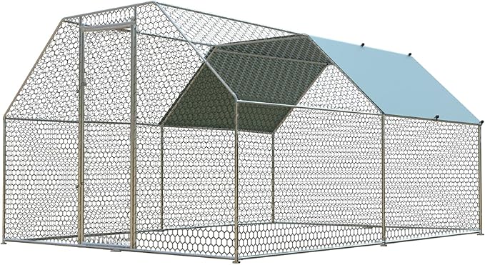 4ever2buy Chicken Runs for Yard with Cover, Large Metal Chicken Run Walk in Metal, Outside Dog Kennel with Roof, Flat Roofed Outdoor Kennel for Cats(9.2’Lx12.47’Wx6.4’H)-PawvioPets