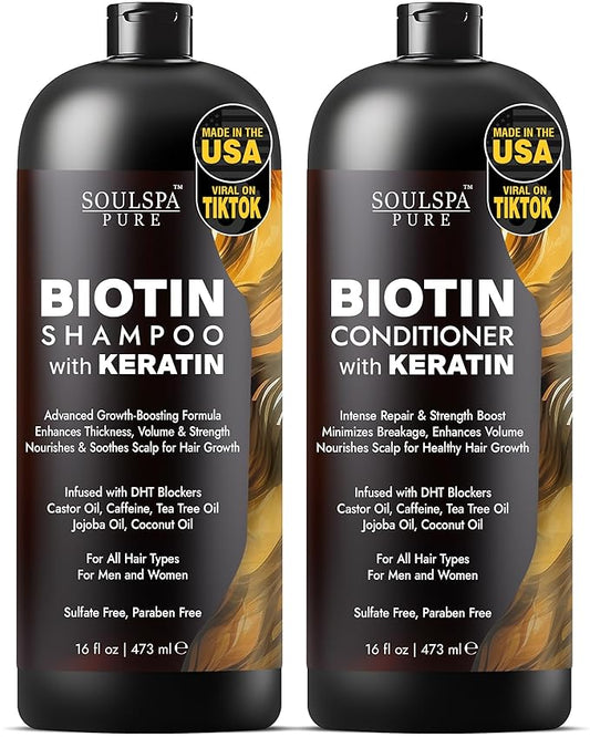 Biotin Shampoo and Conditioner Set with Keratin - Sulfate-Free Advanced Anti-Thinning, Hair Growth Shampoo and Conditioner Combo Repair Formula - with DHT Blockers, for Men & Women - 16 fl oz each-PawvioPets