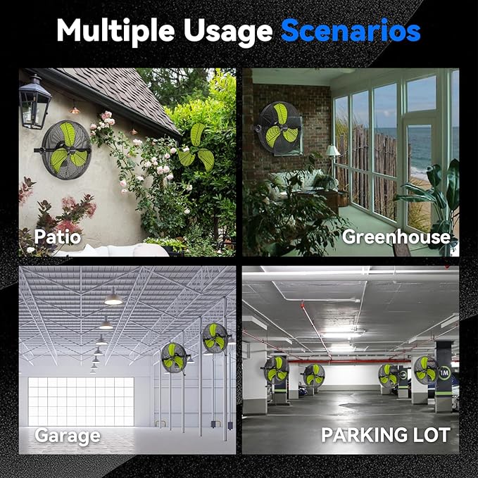 2600 CFM 14 inch Outdoor High Velocity Wall Mounted Fan, 3-Speed Metal Fans with IP44 Enclosure Motor, Industrial Grade Weatherproof Wall Fan for Patio, Greenhouse, Garage, and Gazebo-PawvioPets