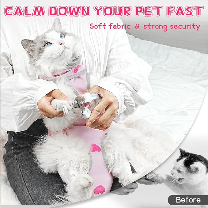 Cat Grooming Hammock, Self-Adherent Wrap for Cutting Nails, Anti-Escape Calming Grooming Bag for Medicine, Nail Clipping, Teeth Brushing, Ear Cleaning-PawvioPets