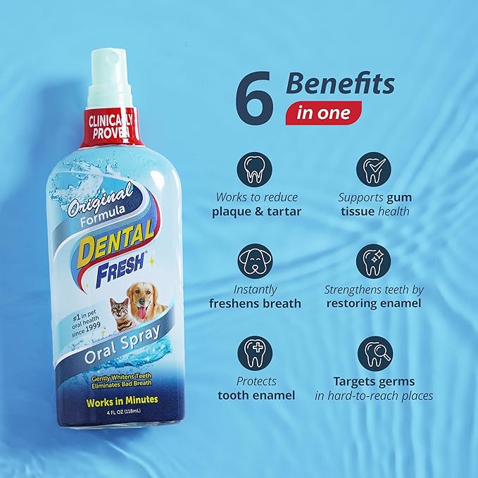 Dental Fresh Oral Spray for Dogs and Cats, Eliminates Bad Breath and Protects Their Teeth & Gums, 4 Fl Oz.-PawvioPets