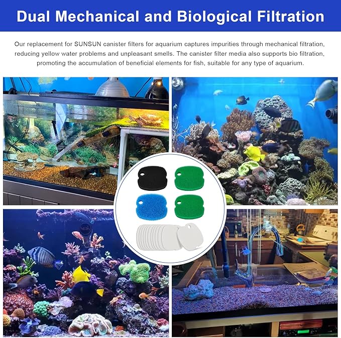 16 PCS Replacement Canister Filter Pads Compatible with SUNSUN HW-302/505A Polar Aurora 265 GPH CF-300, Aquarium Filter Sponge Pad Fish Tank Bio Floss Media-PawvioPets