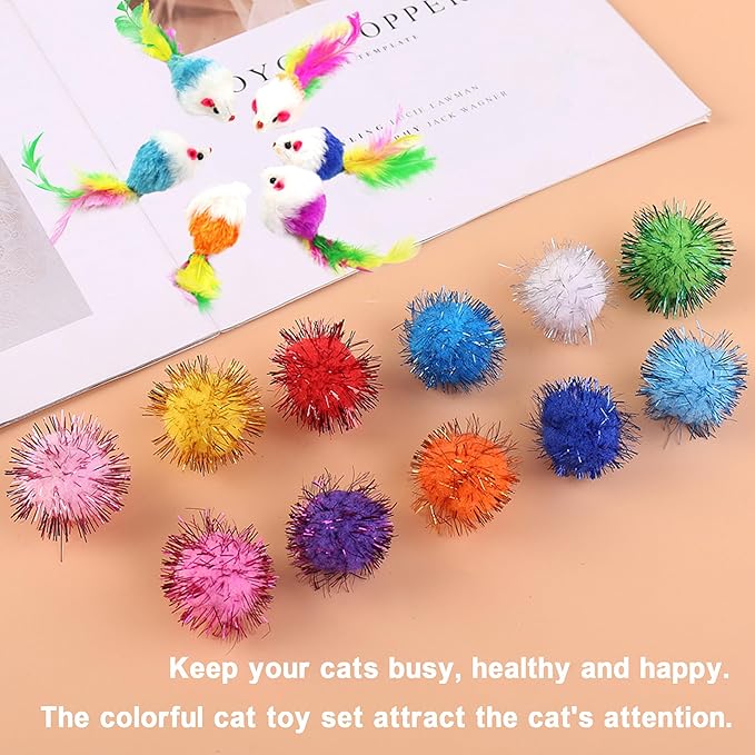 42pcs Interactive Cat Toys Kit - Multi-Activity Kitten Toy Set with Collapsible Tunnel, Feather Wand & Bell, Cat Balls Toys - Indoor Play Enrichment Supplies for Adult Cats & Kittens-PawvioPets