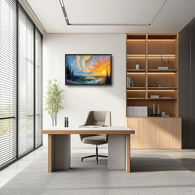 Framed Large Sunrise Wall Art for Living Room, Oversized Sunrise Wall Decor Forest Lake Landscape Canvas Print Natural Picture Home Decoration for Bedroom Living Room Office 36"x24"-PawvioPets