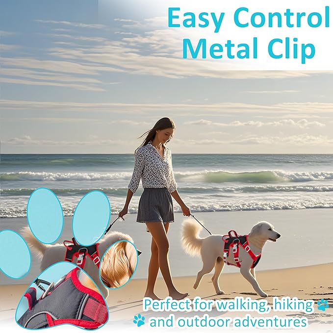 Escape Proof Dog Harness, No Pull Reflective Adjustable Vest with Easy Control Lift Handle, No Choke Soft Padded Breathable Full Body Pet Harness for Walking Hiking and Training (Red, Small)-PawvioPets