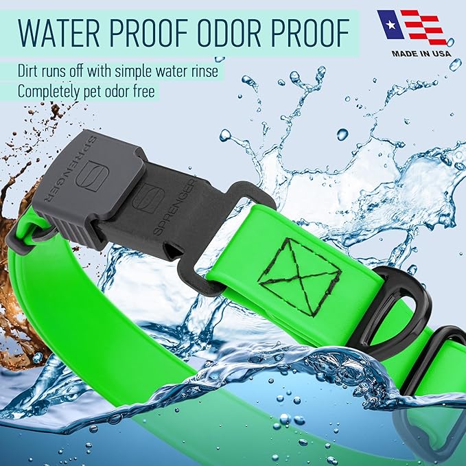 Dogline Biothane Waterproof Dog Collar with Herm Sprenger Stainless Steel Quick Release Buckle – Heavy Duty Tactical Durable Collar for Dogs – Comfortable and Safe Pet Collar, W 3/4" L 12-19", Green-PawvioPets
