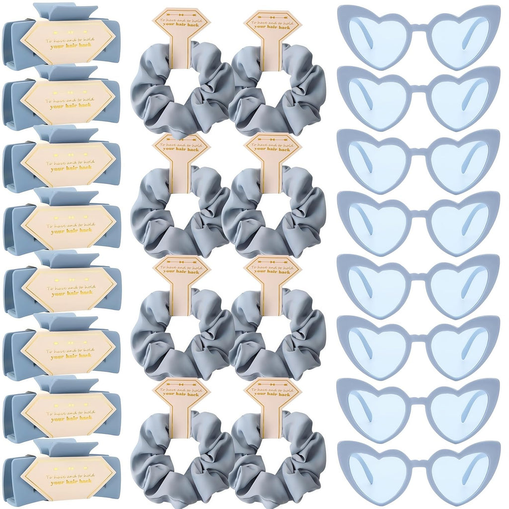 Bridesmaid Scrunchies Proposal Gifts Bachelorette Hair Claws Clips Girls heart sunglasses for Wedding Party Favors (Dusty Blue)