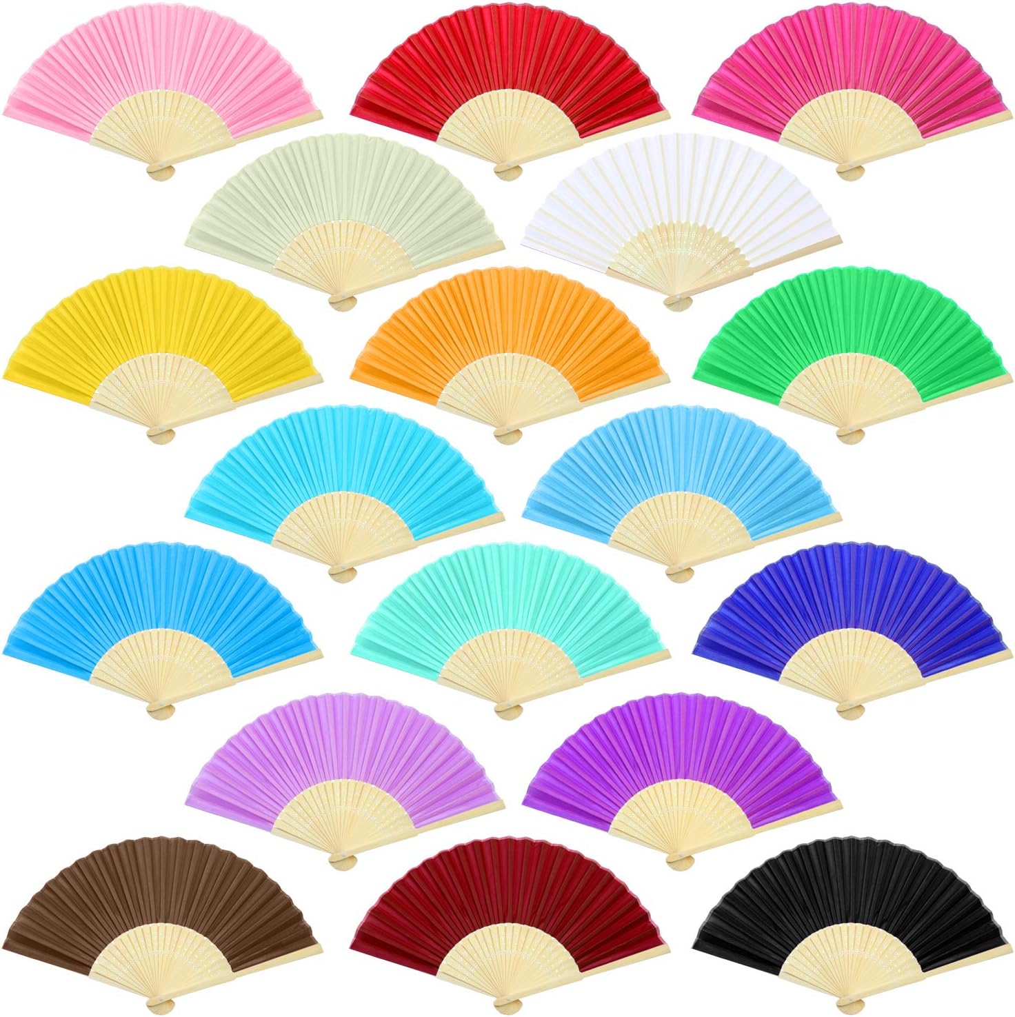 Aneco 18 Pieces 18 Colors Handheld Fans Cloth Hand Fans Bamboo Folding Fans for Wedding Decoration, Church Wedding Gifts, Party Favors, DIY Decoration