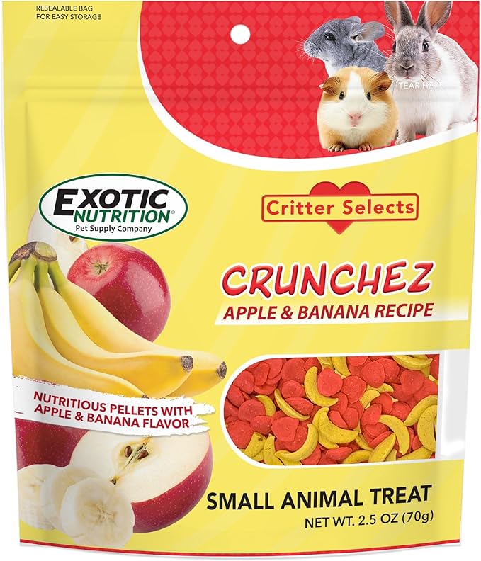 Crunchez Apple and Banana - Crunchy Fruit Flavored Treat Bites - Sugar Gliders, Squirrels, Marmosets, Prairie Dogs, Hamsters, Chinchillas, Exotic Birds, Rabbits, Guinea Pigs, Degus, Small Pets-PawvioPets