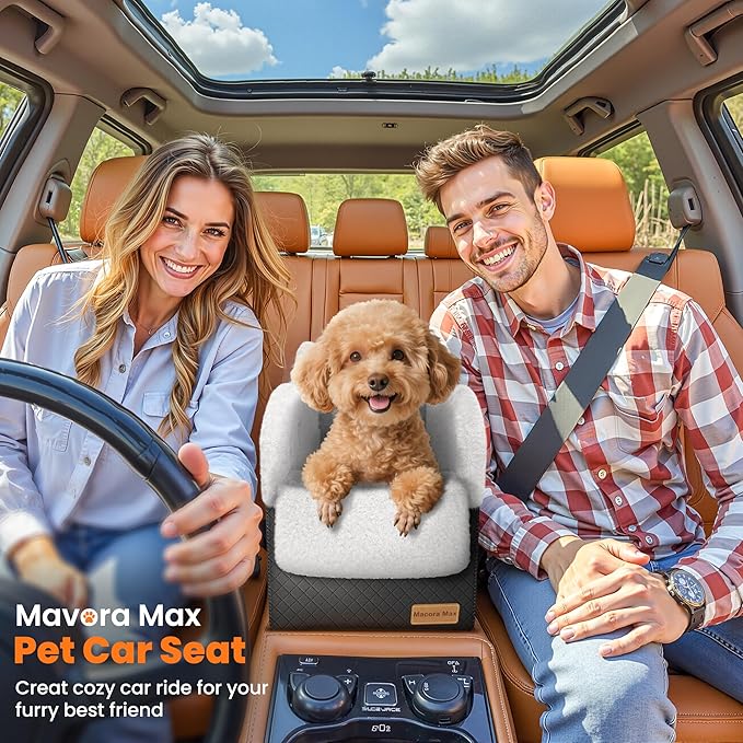 Conter Console Dog car seat(Light Grey/White) (Black/White, M)-PawvioPets