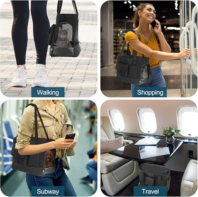 Cat Carrier, Dog Carrier, Pet Carrier, Foldable Waterproof Premium PU Leather Oxford Cloth Dog Purse, Portable Bag Carrier for Small to Medium Cat and Small Dog, Airline Approved Soft-Sided Carrier-PawvioPets