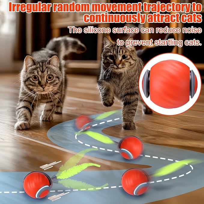 AIERSA 2Pcs Interactive Automatic Cat Toys for Bored Indoor Adult Cats,Self Play Speed Tail Toy with 3 Tails and 4 Springs-PawvioPets