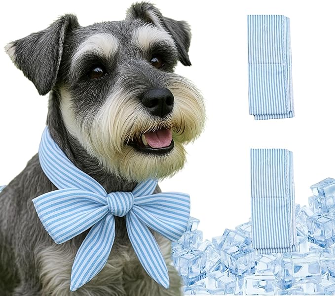 2pcs Cooling Scarf for Pets,Summer Cooling Scarves Keep Cats and Dogs Cool, Reused,Rrecycled,Suitable for Dogs (2pcs-Blue Stripe)-PawvioPets