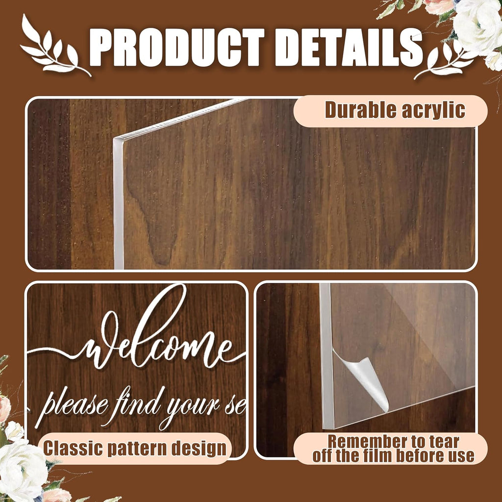 Wedding Seating Chart Board Display, 24x18 Inch Welcome Please Find Your Seat Acrylic Table Seating Chart Board, Includes 15 Seating Cards & 15 Rose Gold Wax Seal Stickers, Elegant Welcome Sign