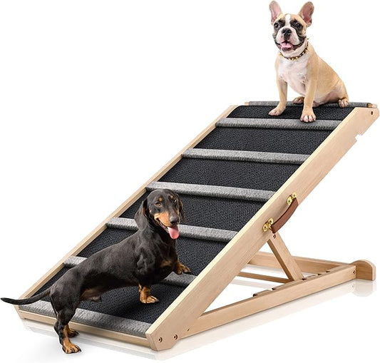 Dog Ramp for Bed - Extra Wide - Excellent Traction, Pet Ramp for Small Large Dogs to Get on Couch Car, Non-Slip Rubber Surface, 17’’W, Hold up to 200lb, Adjustable, Foldable (200LBS)-PawvioPets
