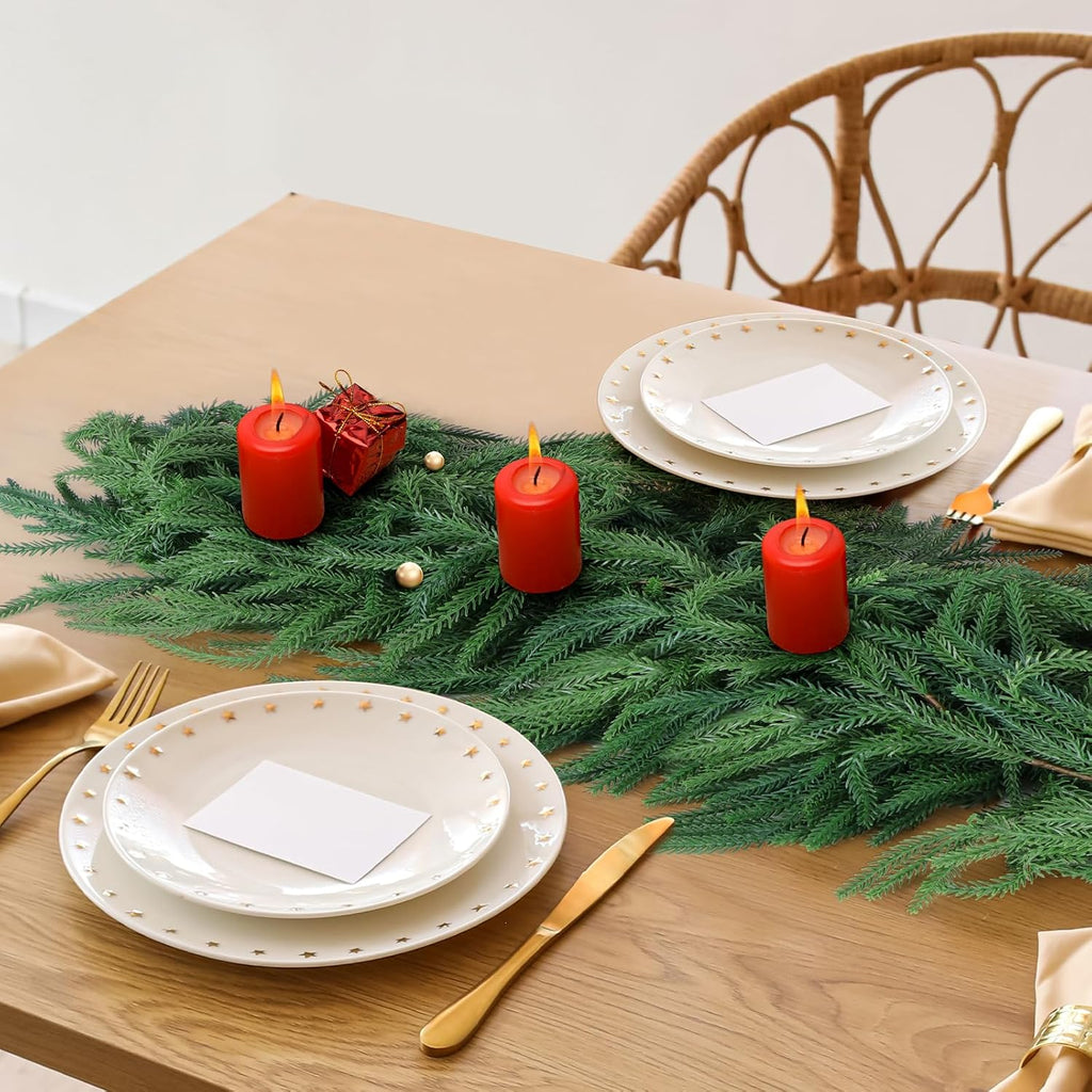 4 Pack Christmas Norfolk Pine Garlands 9FT, Real Touch Artificial Greenery Garland – Full Evergreen Pine Garland for Mantle, Fireplace, Table, Wall, Stairs & Outdoor Holiday Décor
