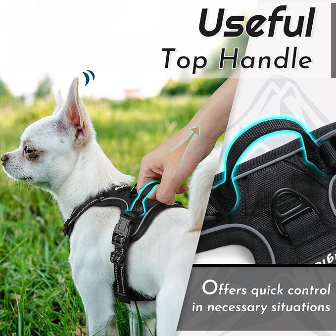 Eagloo Small Dog Harness No Pull, Service Vest with Reflective Strips and Control Handle, Adjustable and Comfortable for Easy Walking, No Choke Pet Harness with 2 Metal Rings, Black, XS-PawvioPets