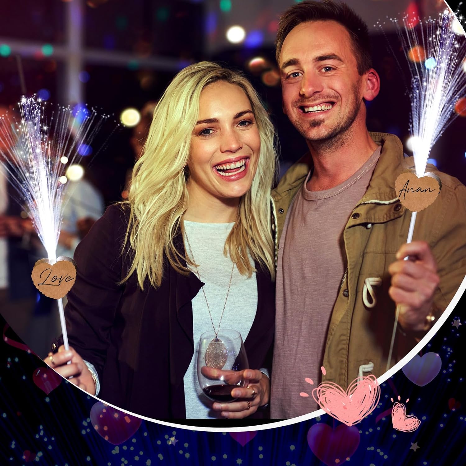 24 Pcs Wedding Sparklers Heart Shaped LED Glow Sticks Fiber Optic Wands Light up Wand with 3 Light Mode for Wedding Bridal Shower Birthday Glow in the Dark Party Supplies (Brown)