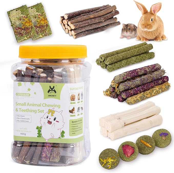 50-60 PCS Natural Rabbit Chew Toys, Treats, Timothy Sticks, Apple Sticks, Sweet Bamboo for Guinea Pig, Hamster, Chinchilla, Rat, Small Animals-PawvioPets