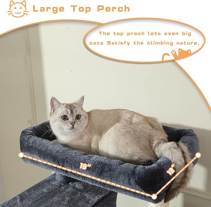 70-Inch Cat Tree,Large Cat Tree Tower with Hammock, Scratching Post, Condo and Multi-Level Cat Tower for Large Cats, Cat Activity Center Playhouse, Dark Gray LCT016-PawvioPets