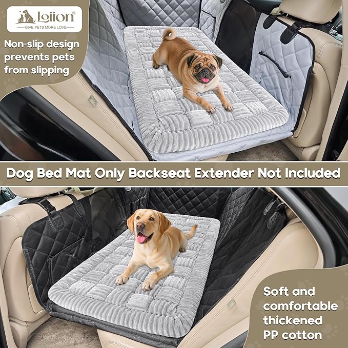 Dog Car Bed Mat, Non-Slip Backseat Extender Pet Blanket, Plaid Dog Bed for Trucks, Sedans & Large SUVs, Chew-Resistant Travel Pad for Dogs, Easy Clean & Scratch-Proof & Comfort（56"x28.7" Light Gray-PawvioPets