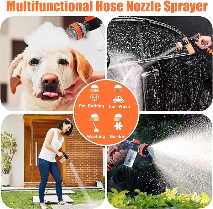 Dog Washing Hose Attachment for Pet Bathing with Black Shower Diverter, Pup Dog Wash Hose Nozzle Shampoo Sprayer for Indoor Outdoor Pet Shower, Dog Shower Attachment with Dog Brush-PawvioPets