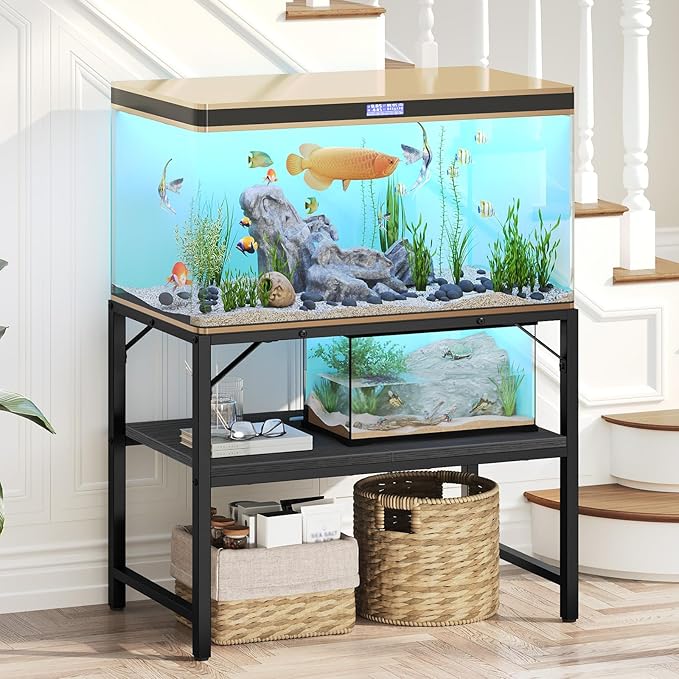 40-50 Gallon Fish Tank Stand, Aquarium Stand with 2-Tier Storage Shelves, Heavy Duty Breeder Turtle Terrarium Stand Rack for Home Office, 36.2" L x 18.9" W x 24.4" H, Black FTBK4001-PawvioPets
