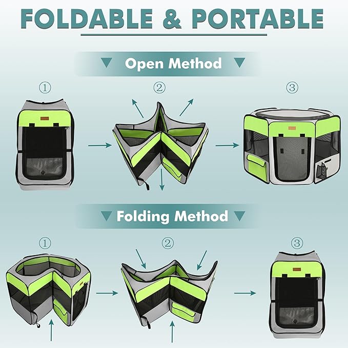 Dog Playpen, Portable Pet Play Pen for Cat, Puppies, Rabbits, Chickens, Foldable Large-Capacity Pet Tent for Indoor/Outdoor Travel Camping Green-PawvioPets