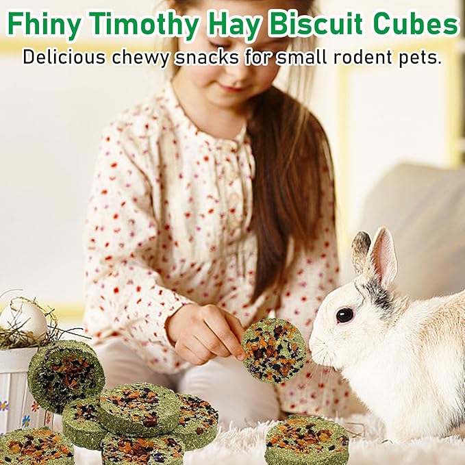 Fhiny 24 PCS Rabbit Chew Toys, Natural Timothy Hay Carrot Pumpkin Purple Potato Biscuit Cubes Bunny Chew Treats for Teeth Care Small Animals Molar Snacks for Hamster Guinea Pig Chinchilla Rat-PawvioPets