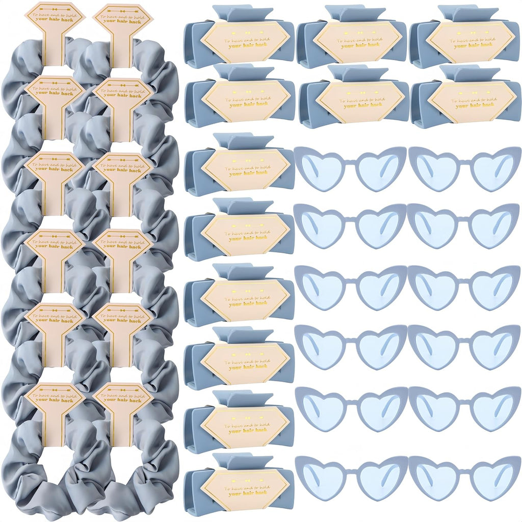 36pcs Bridesmaid Scrunchies Proposal Gifts Bachelorette Hair Claws Clips Girls heart sunglasses for Wedding Party Favors (Dusty Blue)