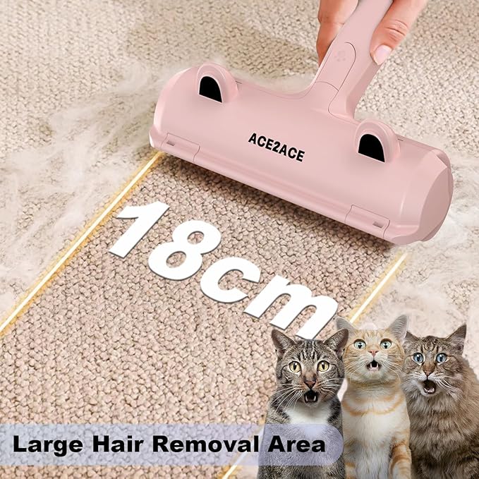 ACE2ACE Pet Hair Removal Tool, Lint Roller Brush for Cats and Dogs, Reusable Self Clean Pet Fur Remover, Pet Hair Remover for Laundry, Carpet, Furniture, Couch, Sofa and Bedding (Pink)-PawvioPets