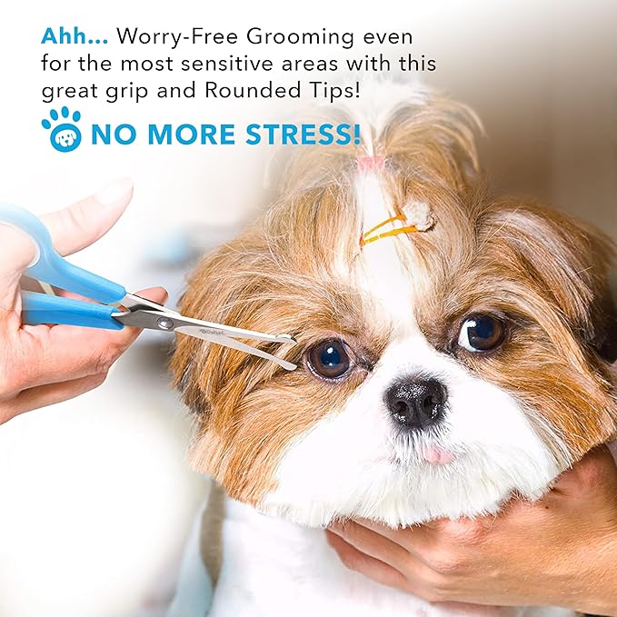 BOSHEL 3 Pc Dog Grooming Scissors Kit - 7" Scissor For Body Hair Trimming, 6" Small Micro-serrated Scissor For Face, Ear, & Paws, Thinning Shears For Dogs - Professional Dog Grooming Kit For Cat & Pet-PawvioPets