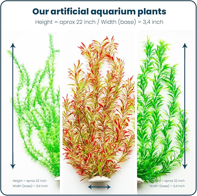 3PCS Artificial Aquarium Plants Set Extra Large - Big Natural Looking Plastic Decoration for Fish, Axolotl and Turtle Tanks – Tall Realistic Tank, Swamp and Pond Fake Plant Decorations.-PawvioPets