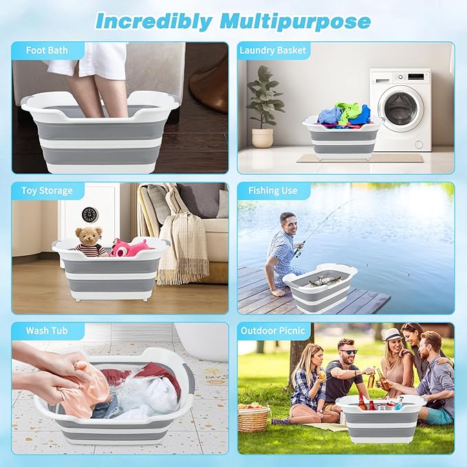 FHTONGE 7.13 Gal/27L Raised Collapsible Dog Bathtub with Drain Hair Catcher, Multifunctional Pet Washtub for Small to M Dog, Portable Puppy Tub Cat Shower Basin Laundry Basket Storage Organize Bucket-PawvioPets