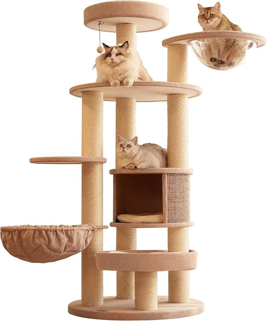 Extra Large Cat Tree for Maine Coon,65 Inches Tall Cat Tree Tower for Indoor Cats Large Adult 20 lbs,XXL Heavy Duty Luxury Sturdy Cat House with Big Hammock,Sisal Scratching Post,Condo-PawvioPets