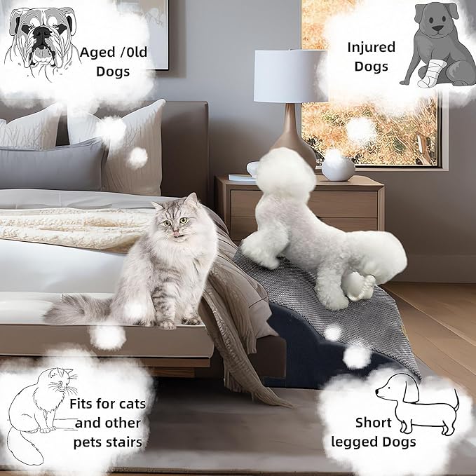 Dog Stairs for High Beds Couches 2-Step 2-5 Step Pet Stairs Steps for Small Large Dogs Cats Non-Slip Balanced Ramp Indoor Stairs with Non-Slip Sticker 30D Grey-PawvioPets